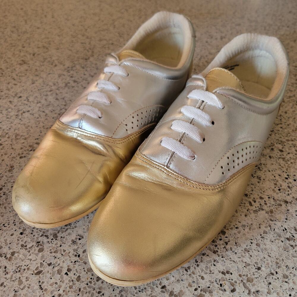 VTG 90s Annie Metallic Leather Gold Silver Womens Comfort Sneakers Narrow✨️9N
